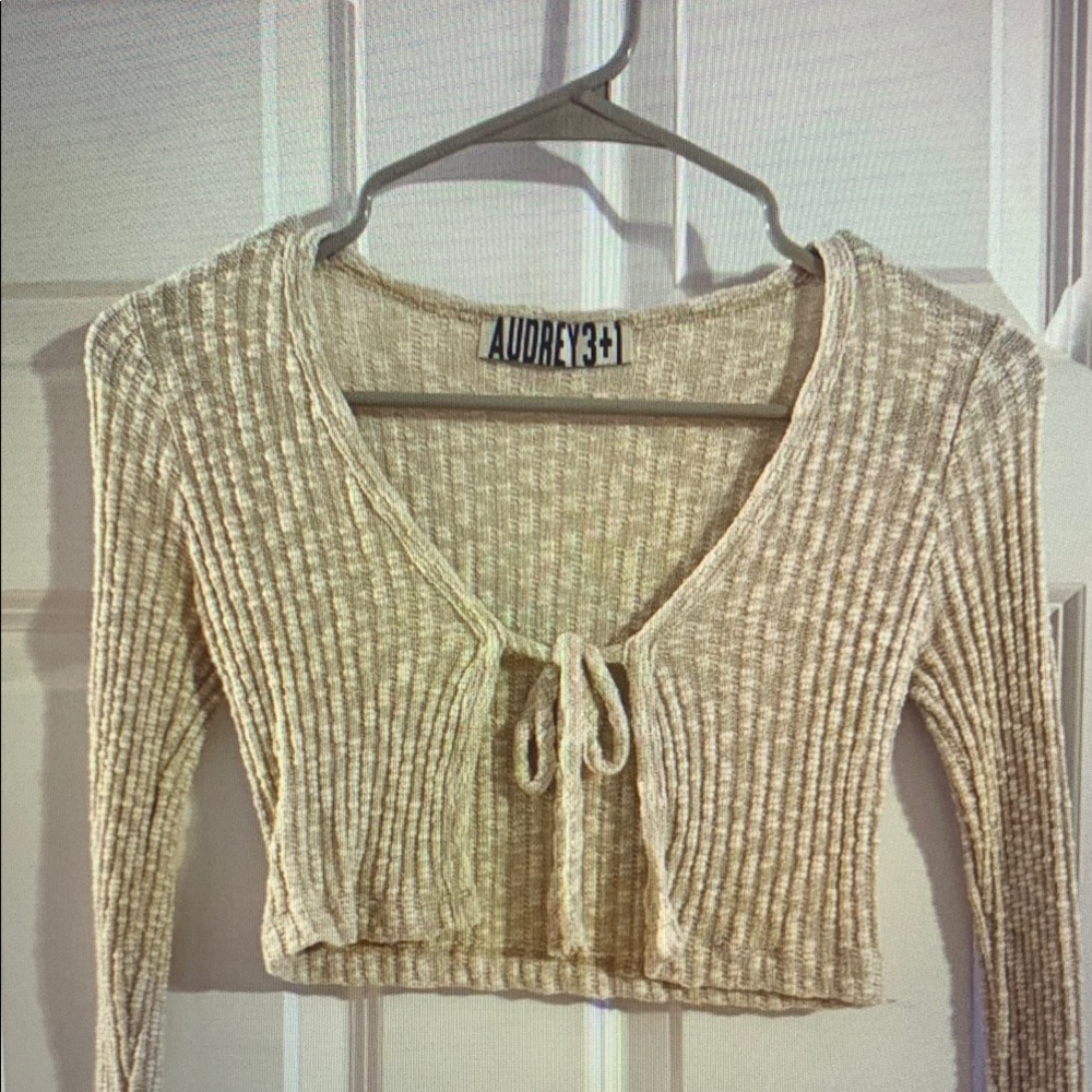 Audrey 3+1 Cream Ribbed Knit Top